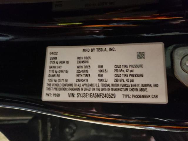 5YJ3E1EA5NF240529 Tesla MODEL 3