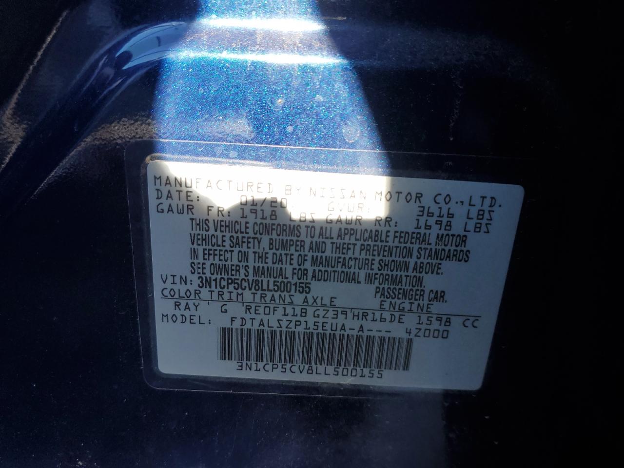 3N1CP5CV8LL500155 NISSAN KICKS 2020