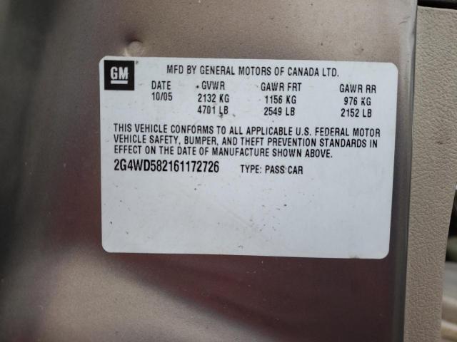 2006 Buick Lacrosse Cxl VIN: 2G4WD582161172726 Lot: 39897723