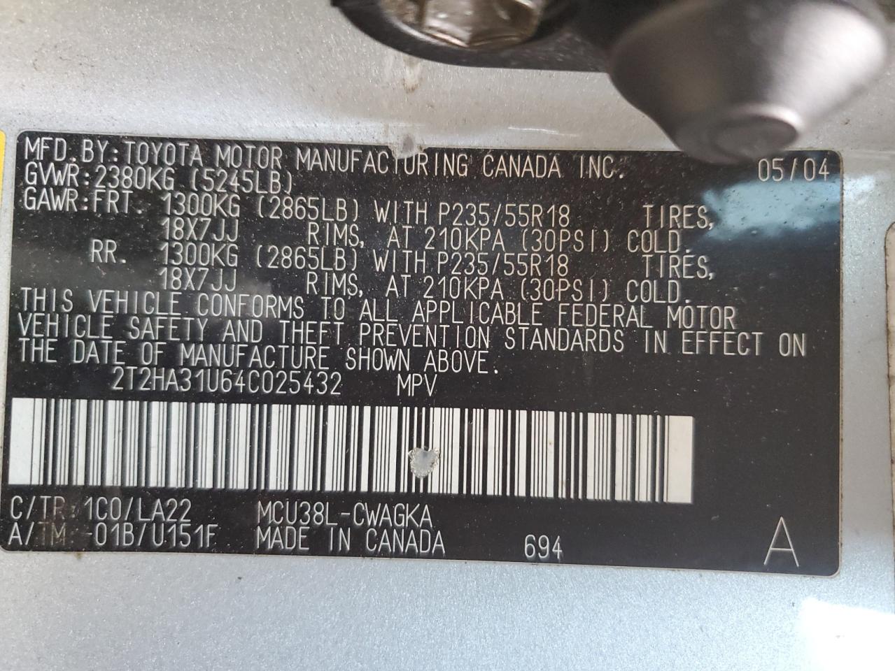 2T2HA31U64C025432 2004 Lexus Rx 330