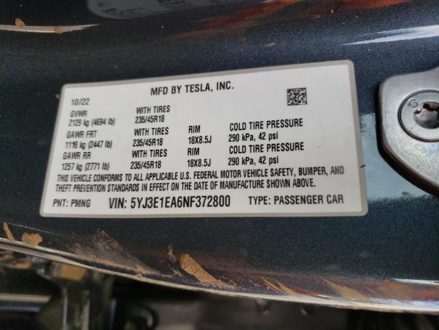 5YJ3E1EA6NF372800 Tesla MODEL 3