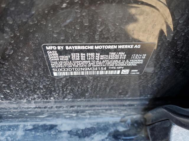 5UX33DT02N9M34154 BMW X4