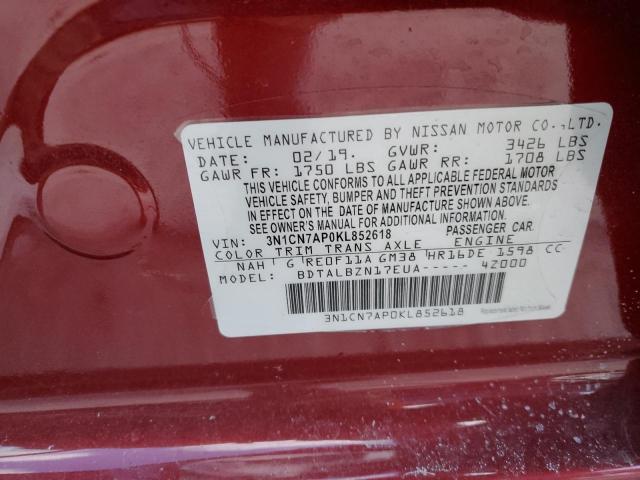 2019 NISSAN VERSA 4D 3N1CN7AP0KL852618