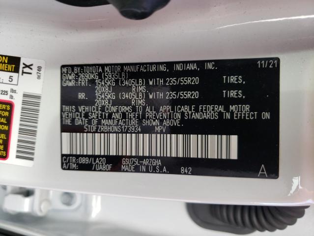 5TDFZRBH0NS173934 Toyota Highlander Platinum