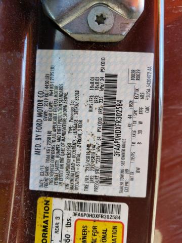 2015 FORD FUSION SE 3FA6P0HDXFR302584