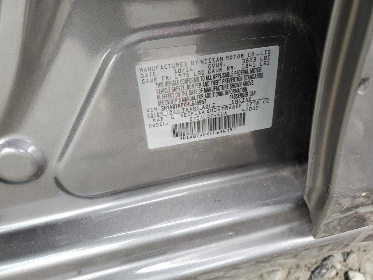 3N1AB7APXHL646957 NISSAN SENTRA 2017