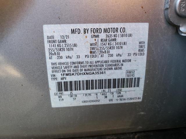 2022 FORD EXPLOR XLT 1FMSK7DHXNGA35361
