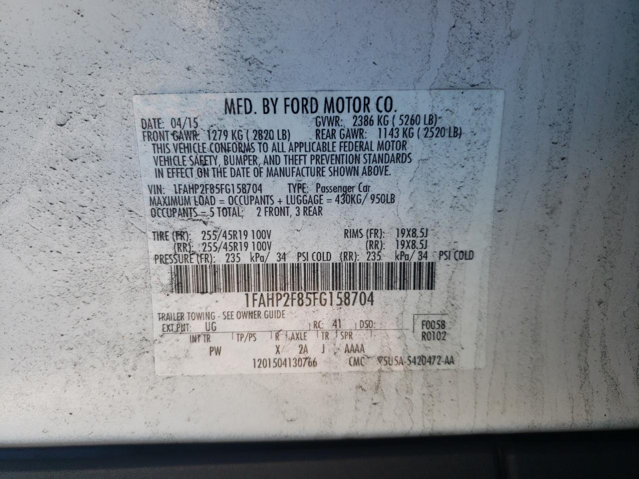 VIN 1FAHP2F85FG158704 2015 FORD TAURUS no.12