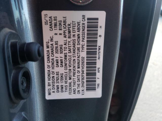 2015 HONDA CIVIC EXL - 2HGFB2F94FH539202