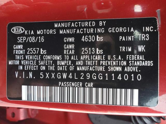 5XXGW4L29GG114010 KIA OPTIMA SX
