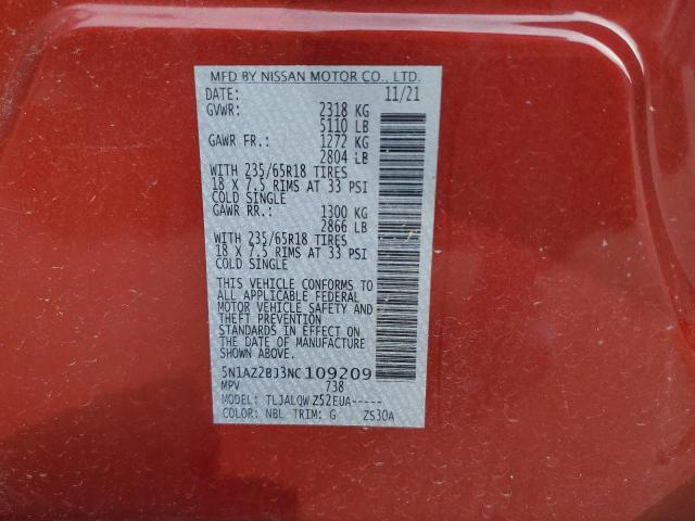 2022 NISSAN MURANO SV - 5N1AZ2BJ3NC109209