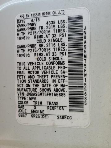 JN8AS5MT5FW155685 Nissan Rogue Select S