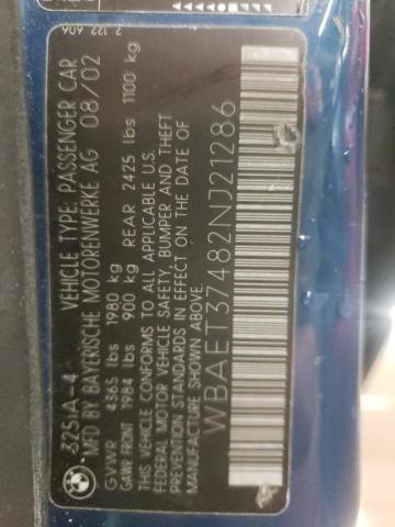 WBAET37482NJ21286 BMW 325 I