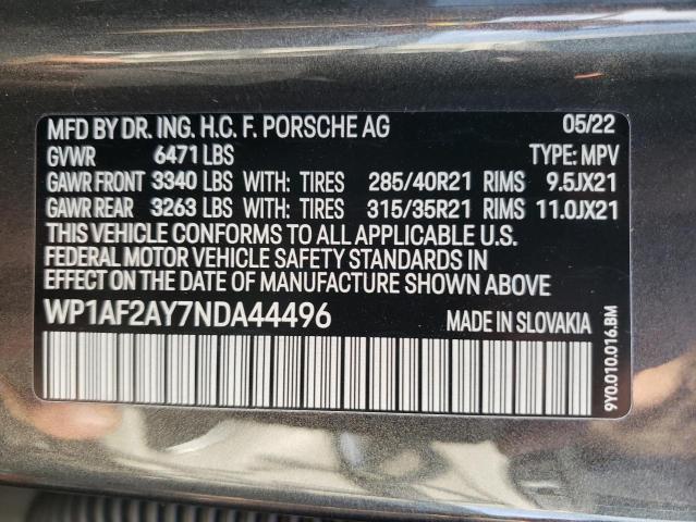 2022 PORSCHE CAYENNE TU - WP1AF2AY7NDA44496