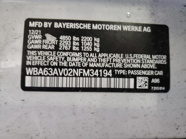 2022 BMW 430I GRAN - WBA63AV02NFM34194