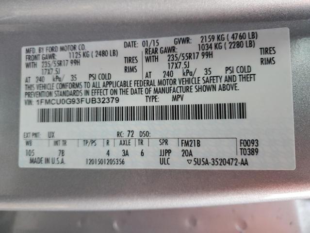2015 FORD ESCAPE SE - 1FMCU0G93FUB32379