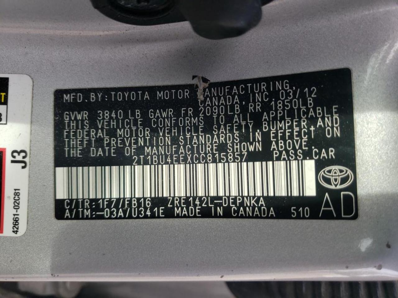 2012 TOYOTA COROLLA BASE - 2T1BU4EEXCC815857