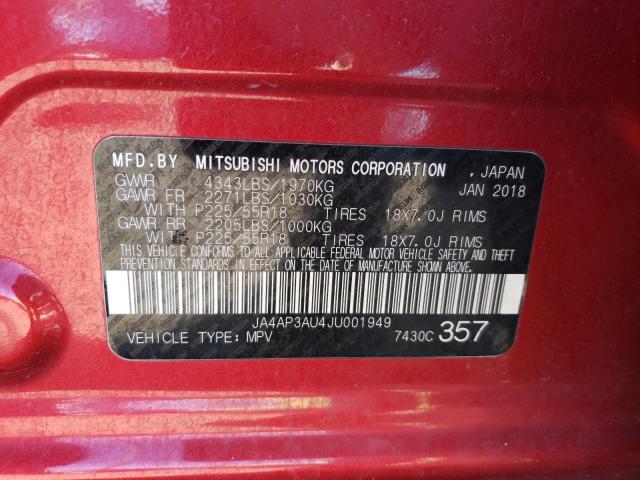 2018 MITSUBISHI OUTLANDER JA4AP3AU4JU001949