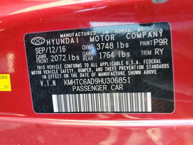 2017 HYUNDAI VELOSTER - KMHTC6AD9HU306851