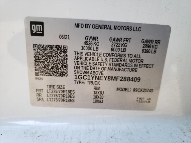 2021 CHEVROLET 1500 TRUCK 1GC1YNEY8MF288409