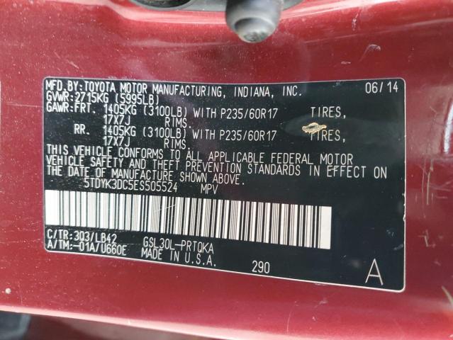 5TDYK3DC5ES505524 Toyota SIENNA XLE