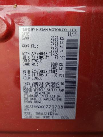 2016 NISSAN ROGUE S 5N1AT2MVXGC770708