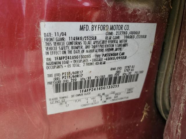 2005 FORD FIVE HUNDRED SEL VIN: 1FAFP24145G133255