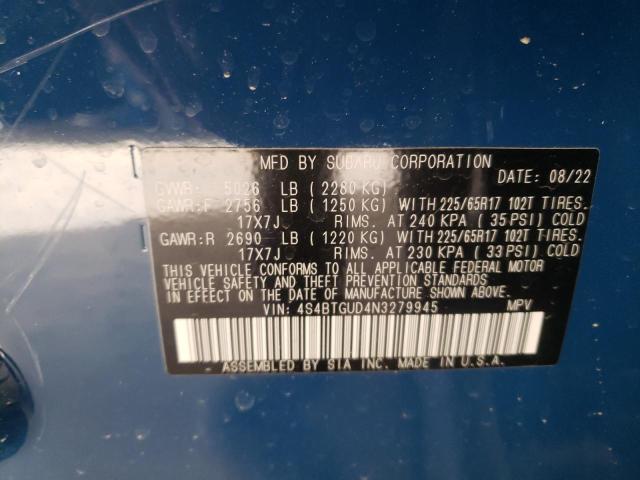 2022 SUBARU OUTBACK WI 4S4BTGUD4N3279945