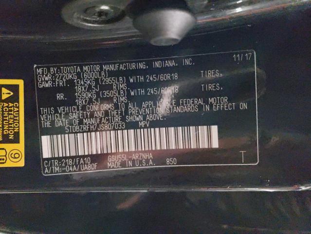 2018 TOYOTA HIGHLANDER - 5TDBZRFH7JS807033