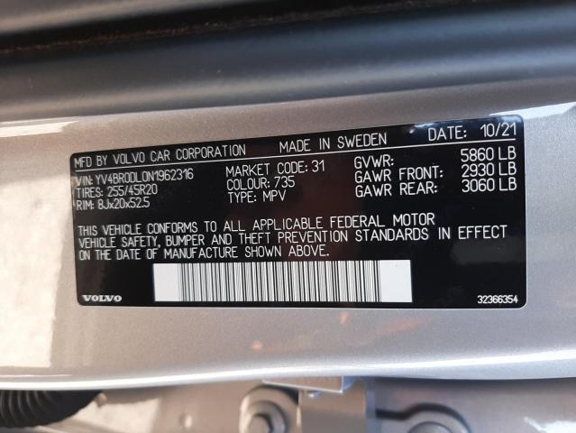 YV4BR0DL0N1962316 Volvo Xc60 T8 Recharge Inscription