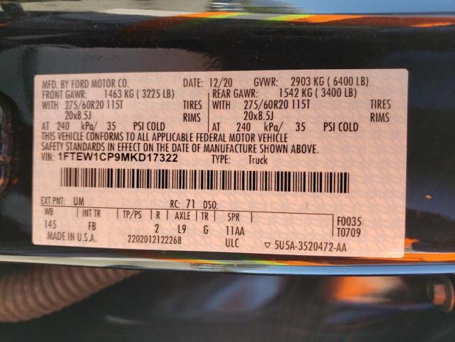 2021 FORD F150 SUPER - 1FTEW1CP9MKD17322