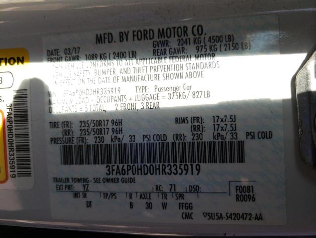 2017 FORD FUSION SE - 3FA6P0HD0HR335919