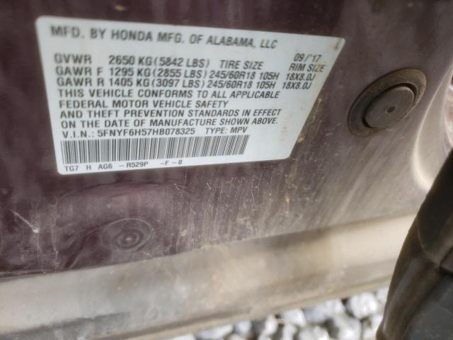 2017 HONDA PILOT EXL 5FNYF6H57HB078325