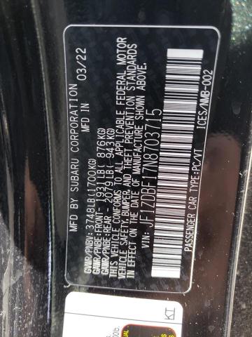 2022 SUBARU BRZ LIMITE JF1ZDBF17N8703715