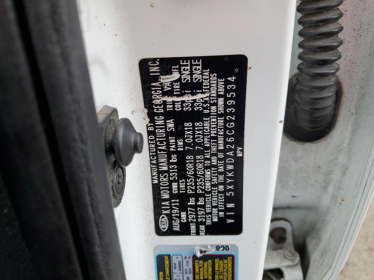 5XYKWDA26CG239534 2012 Kia Sorento Sx