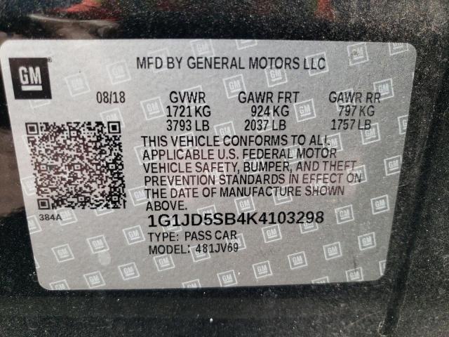2019 CHEVROLET SONIC LT - 1G1JD5SB4K4103298