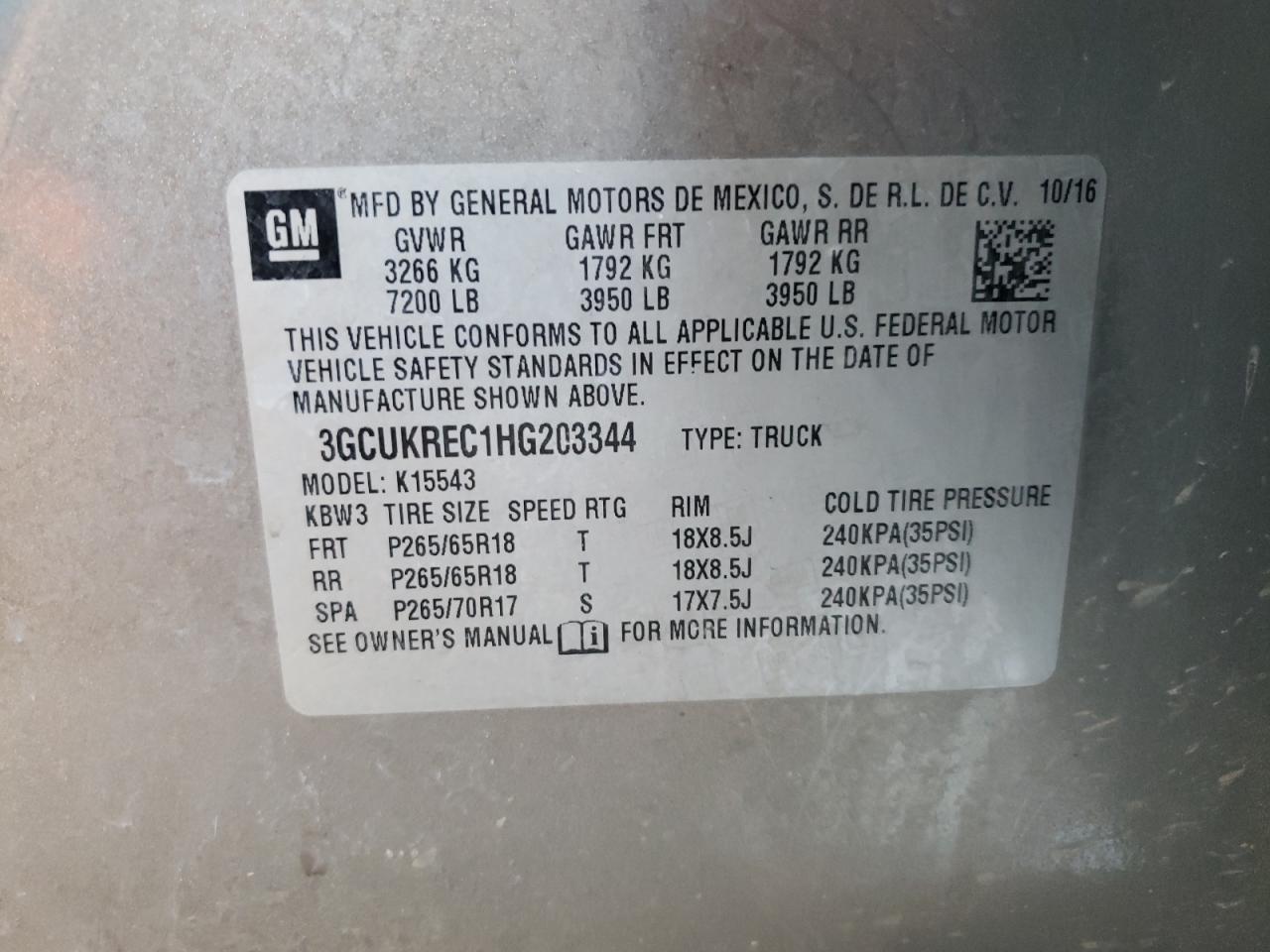 3GCUKREC1HG203344 CHEVROLET ALL Models 2017