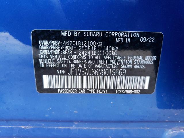 2022 SUBARU WRX GT JF1VBAU66N8019669