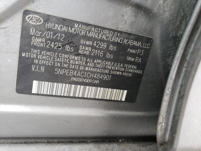 VIN: 5NPEB4AC1CH484901 Auction: COPART Lot: 38751673 Location: KY - EARLINGTON 5NPEB4AC1CH484901 HYUNDAI SONATA 2012 GRAY Photo 12