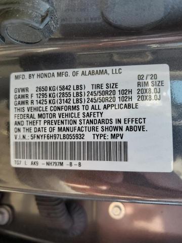 2020 HONDA PILOT TOUR - 5FNYF6H97LB055932