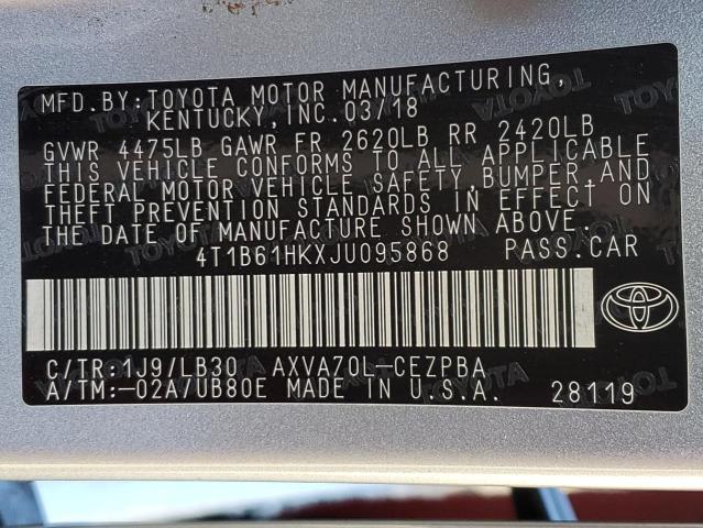 2018 TOYOTA CAMRY XSE 4T1B61HKXJU095868