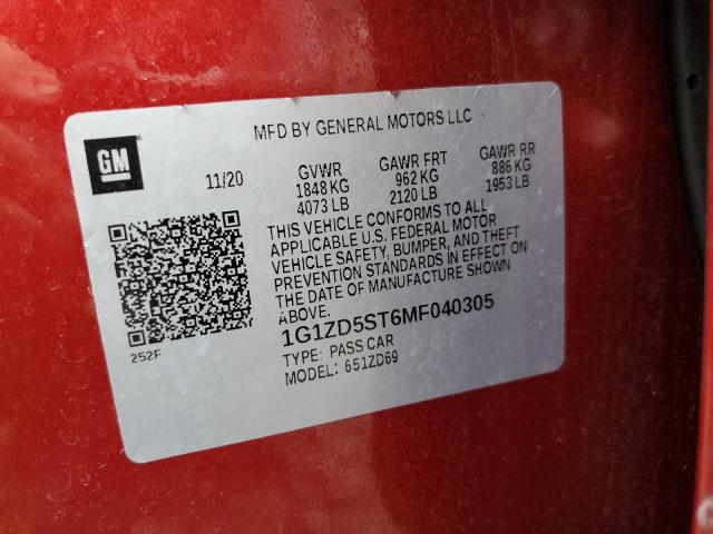2021 CHEVROLET MALIBU LT 1G1ZD5ST6MF040305