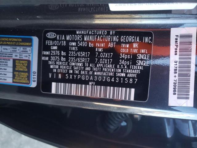 5XYPGDA30JG431587 KIA SORENTO LX