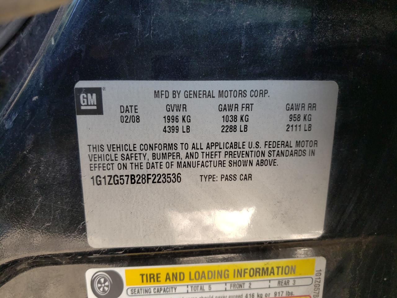 2008 Chevrolet Malibu Ls VIN: 1G1ZG57B28F223536 Lot: 37972603