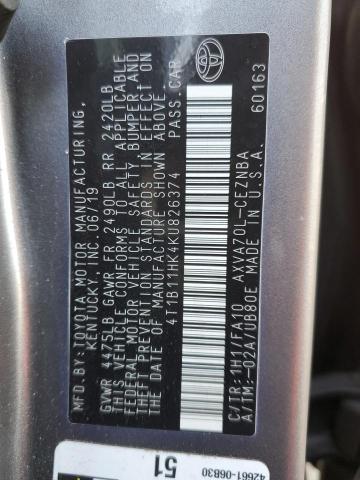 2019 TOYOTA CAMRY 4C 4T1B11HK4KU826374