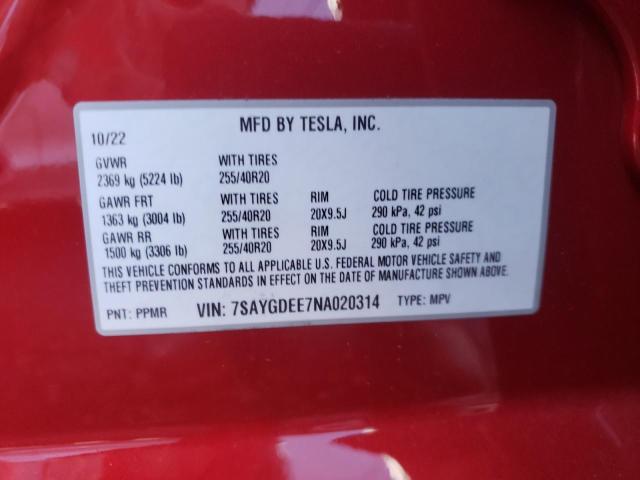 7SAYGDEE7NA020314 Tesla Model Y