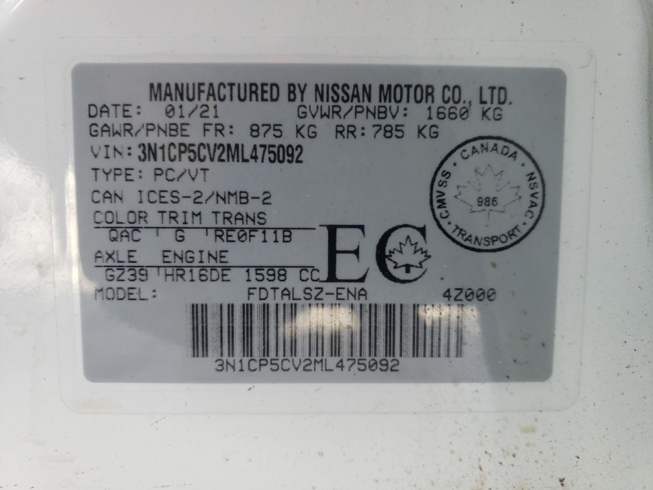 3N1CP5CV2ML475092 NISSAN KICKS 2021