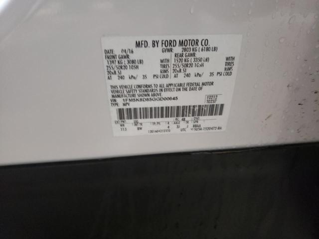 2016 FORD EXPLORER X - 1FM5K8D85GGD00645