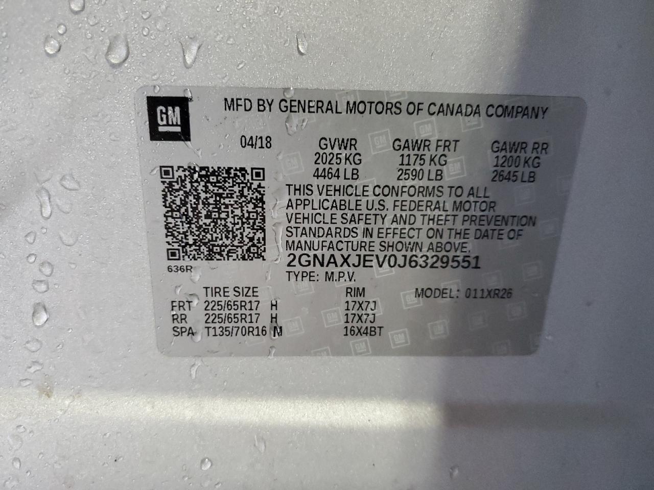 2GNAXJEV0J6329551 CHEVROLET EQUINOX 2018