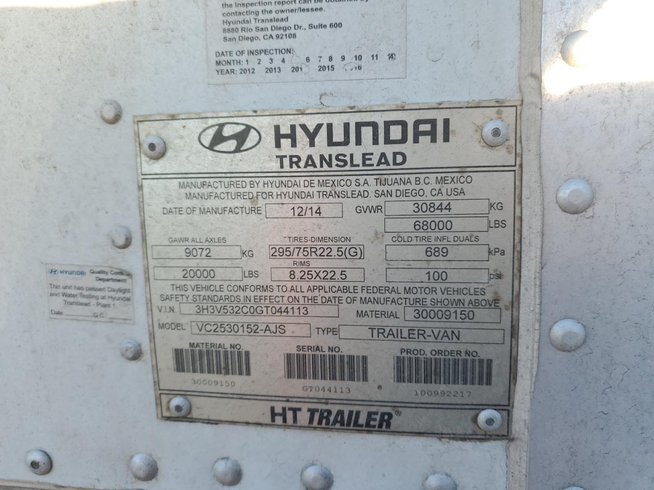 2016 HYUNDAI DRY VAN - 3H3V532C0GT044113